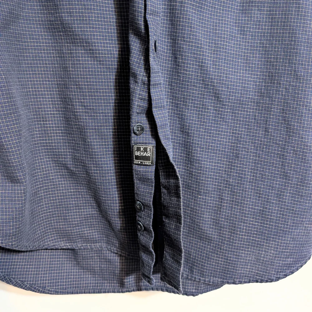 Ike Behar New York Men's Micro-Check Button Down - Navy/Tan - Size M
